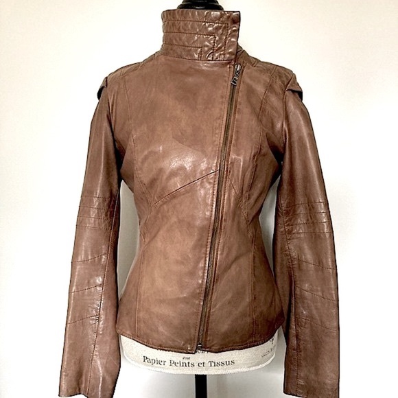 DANIER Women’s Size XS Genuine Leather Cognac/Brown Biker Jacket - Picture 4 of 15
